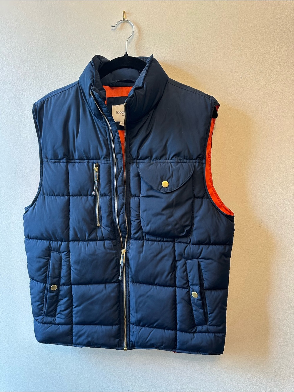 Goodfellow & Co Navy Quilted Vest with Orange Trim